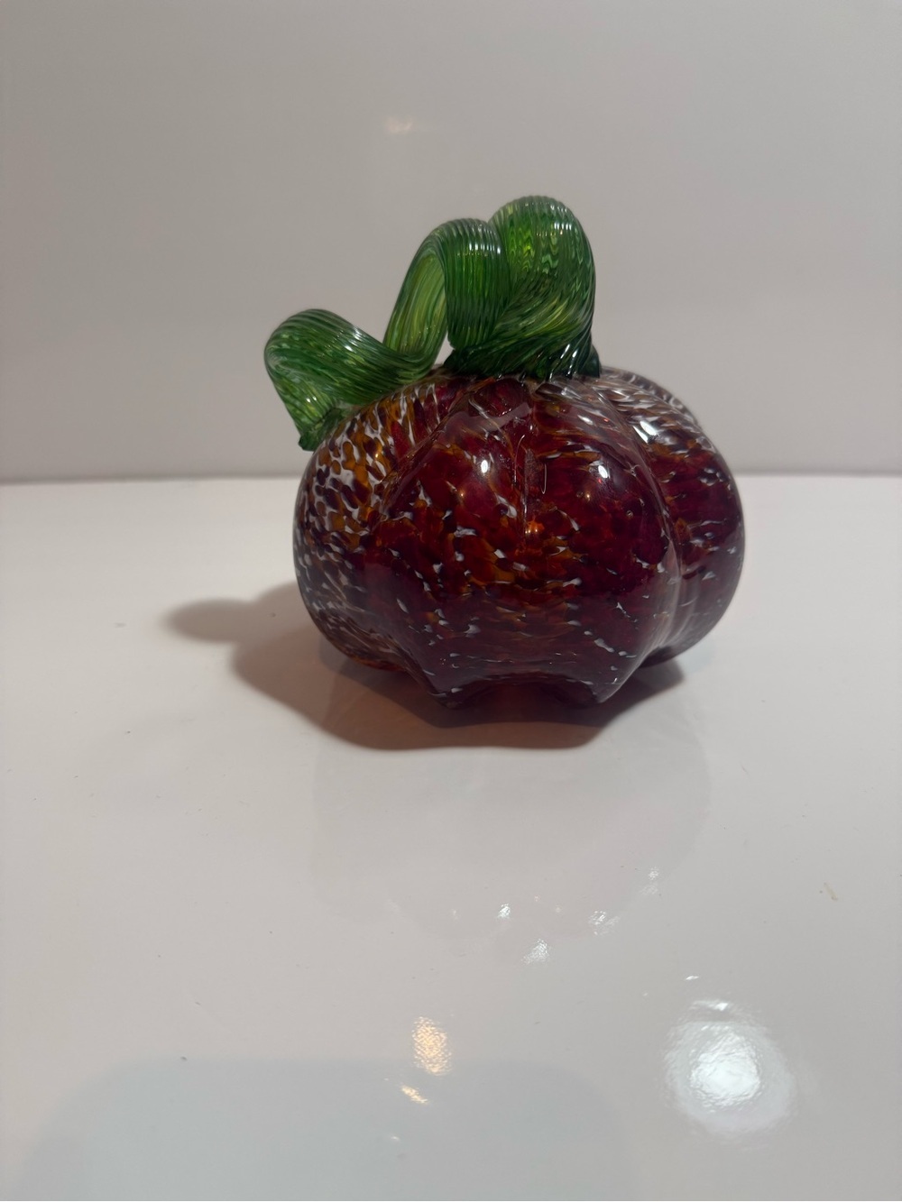 Hand Blown Art Glass Pumpkin Orange Multi-Color Striped